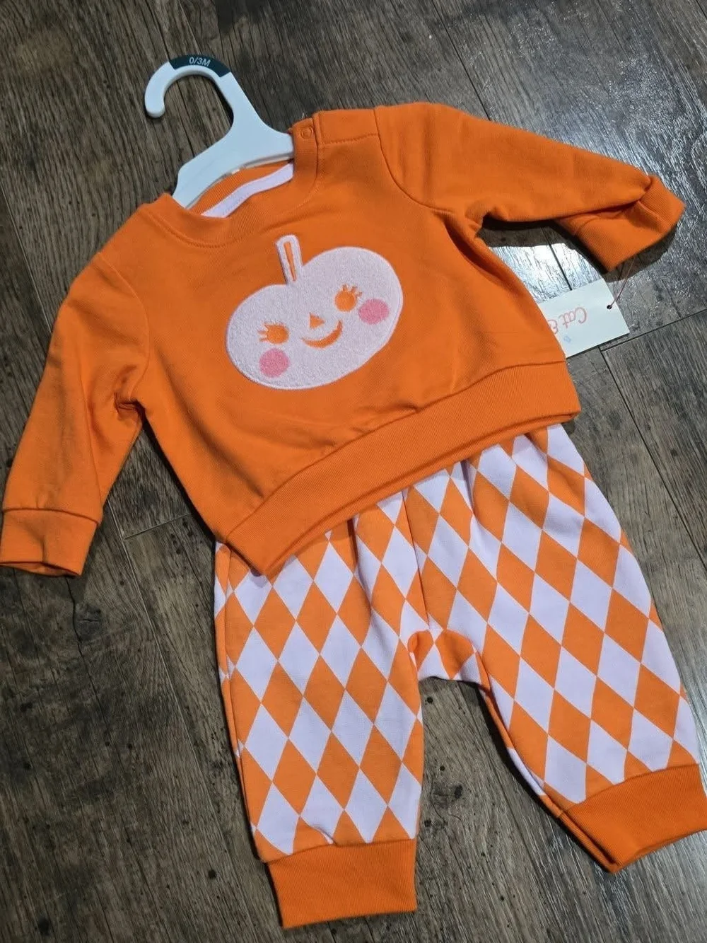 Cat & Jack Orange Pumpkin Applique Two-Piece Sweatsuit Set Sz 0/3 Months NEW
